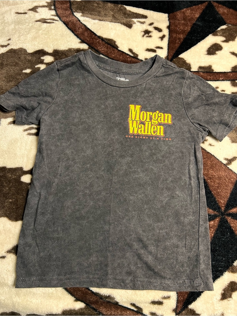 Morgan Wallen Kids Short Sleeve Tee in Washed Gray with Yellow Logo
